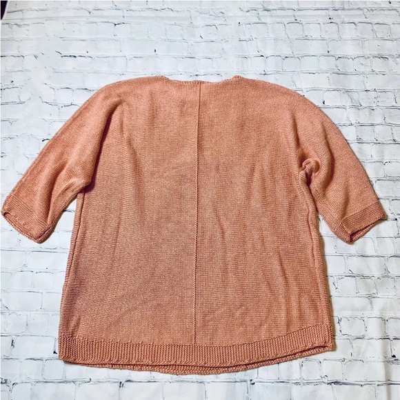 Chico's 2 Size L Large Coral Pink Crew Neck 3/4 Sleeve Knit Sweater Spring Summe - Picture 7 of 9